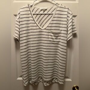 Workshop Republic Clothing Striped V-Neck Tee in White and Gray